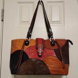 ❤️MC Marc Chantal Tooled Embossed Leather Patchwork Western Tote or Shoulder Bag